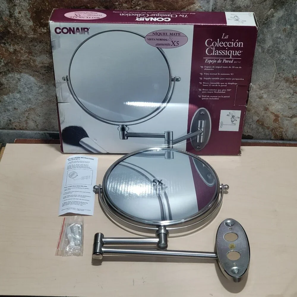 Conair Wall Mount Mirror Matte Nickel Standard & 5X Magnification